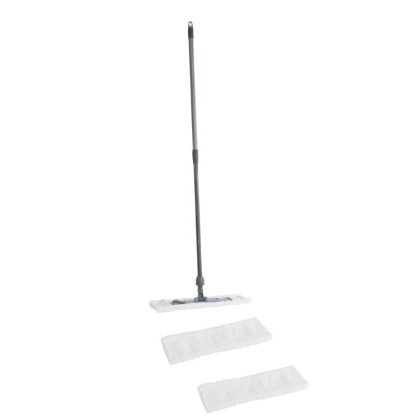 Vloermopset met telescoopsteel - 3x microvezelmop / vlakmop - 45x15 cm - schoonmaakartikelen