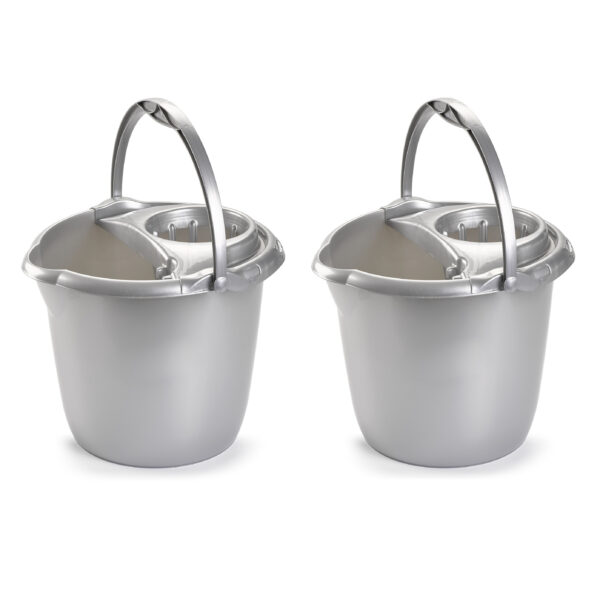 PlasticForte Dweilemmer - 2x - 15L - zilver grijs - mopemmer - 38 cm