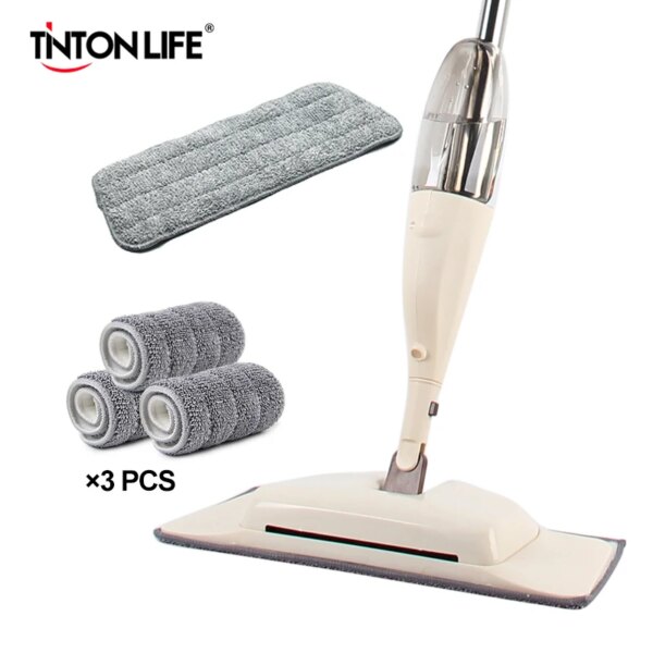 4-in-1 Wooden Floor Flat Mops Spray Mop Broom Set Home Cleaning Tool Household with Reusable Microfiber Pads Magic Lazy Mop