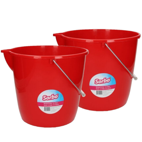 Sorbo mop/schoonmaak emmer - 5x - rood - 12 liter - met maataanduiding