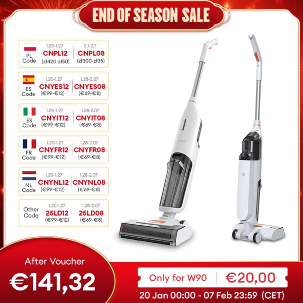 ILIFE W90 draadloze draadloze nat-droog slimme dweilwas, 5500 Pa zuigkracht, 1 min zelfreinigend,