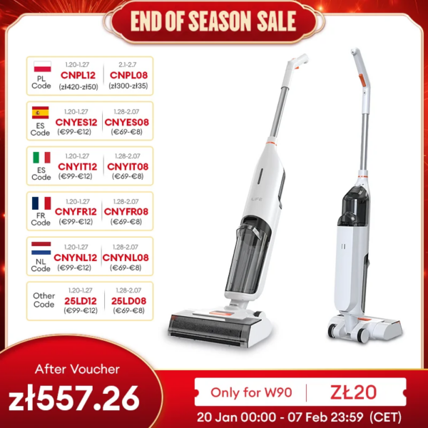 Ilife W90 Draadloze Natte Droge Slimme Dweilwas, 5500Pa Zuigkracht, 1 Min Zelfreinigend, Grote